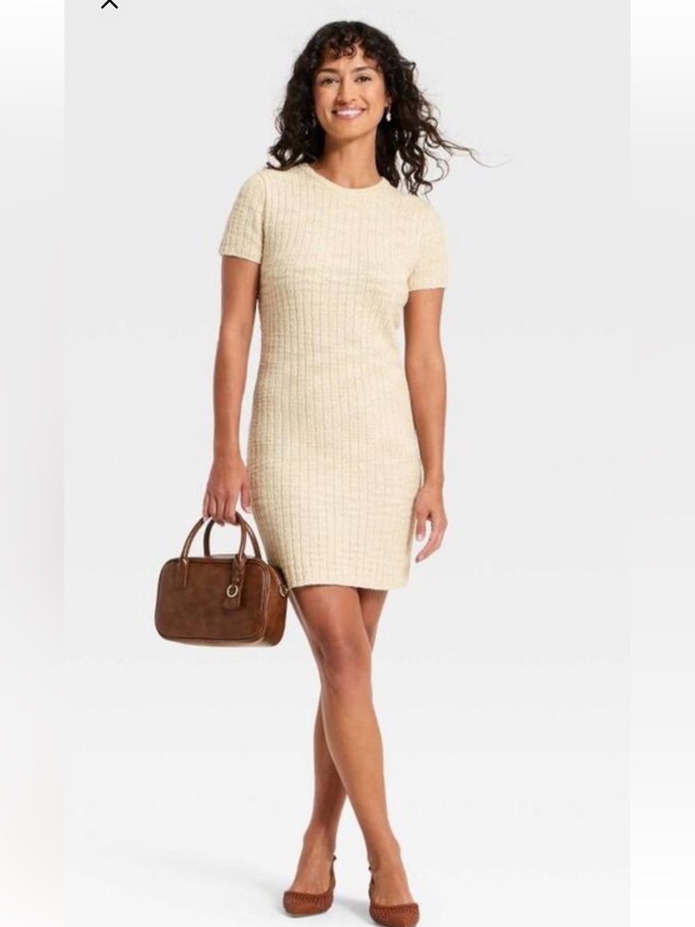 Universal Thread Short Sleeve Rib Mini Sweater Dress Color Oatmeal Size L  NWT